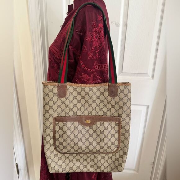 GUCCI AUTHENTIC BROWN MONOGRAM COATED CANVAS TOTE BAG - Picture 1 of 12